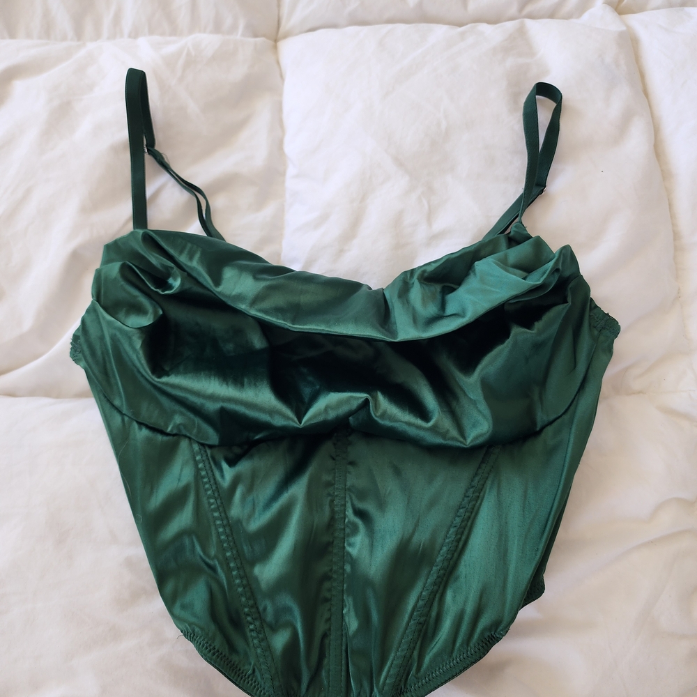 Urban Outfitters Green Satin Crop Top